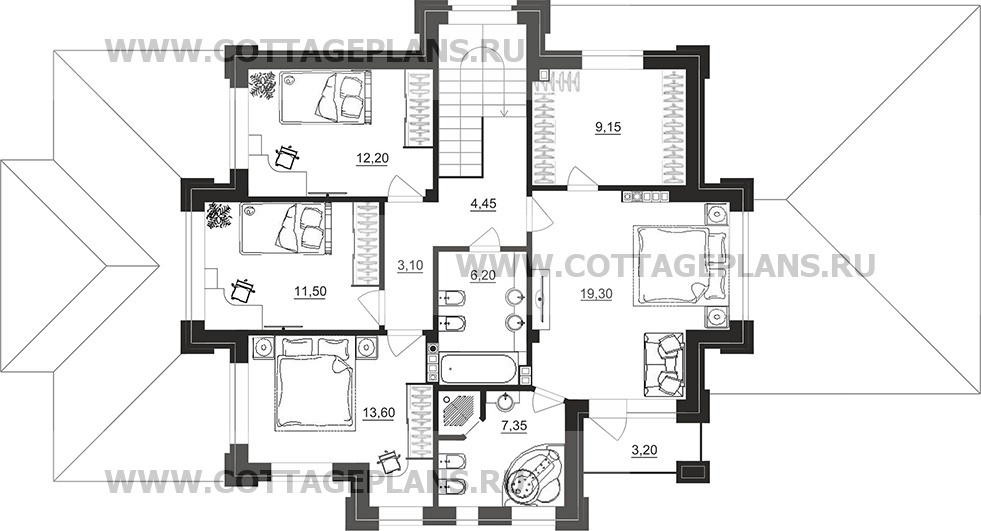 Поэтажные планы проект дома 100-87 общ. площадь 202,95 м2