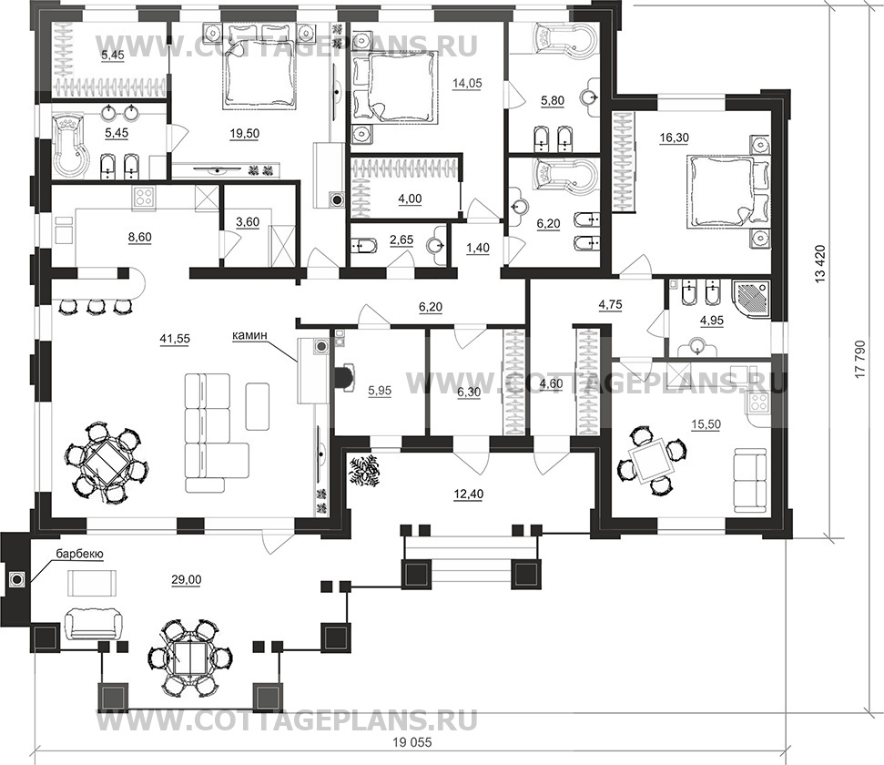 Поэтажные планы проект дома 702-55 общ. площадь 182,90 м2