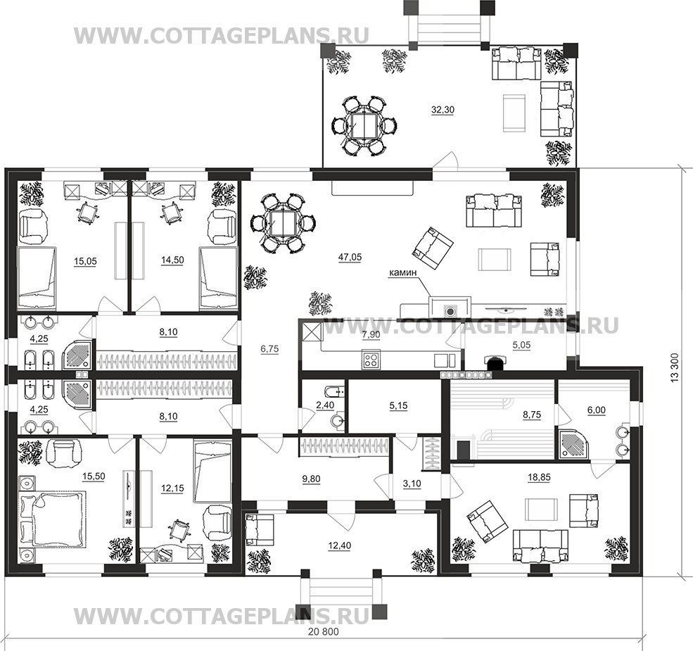 Поэтажные планы проект дома 07-02 общ. площадь 203,50м2