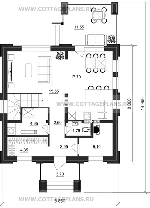 Поэтажные планы проект дома 206-56 общ. площадь 93,75м2