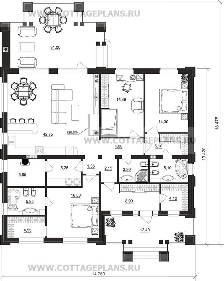 Поэтажные планы проект дома 700-16 общ. площадь 144,35 м2