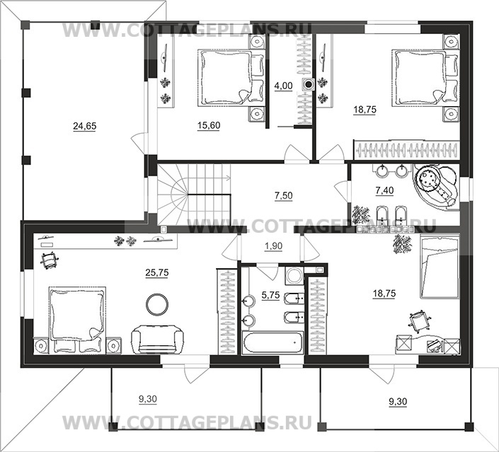 Поэтажные планы проект дома 96-91 общ. площадь 368,90 м2
