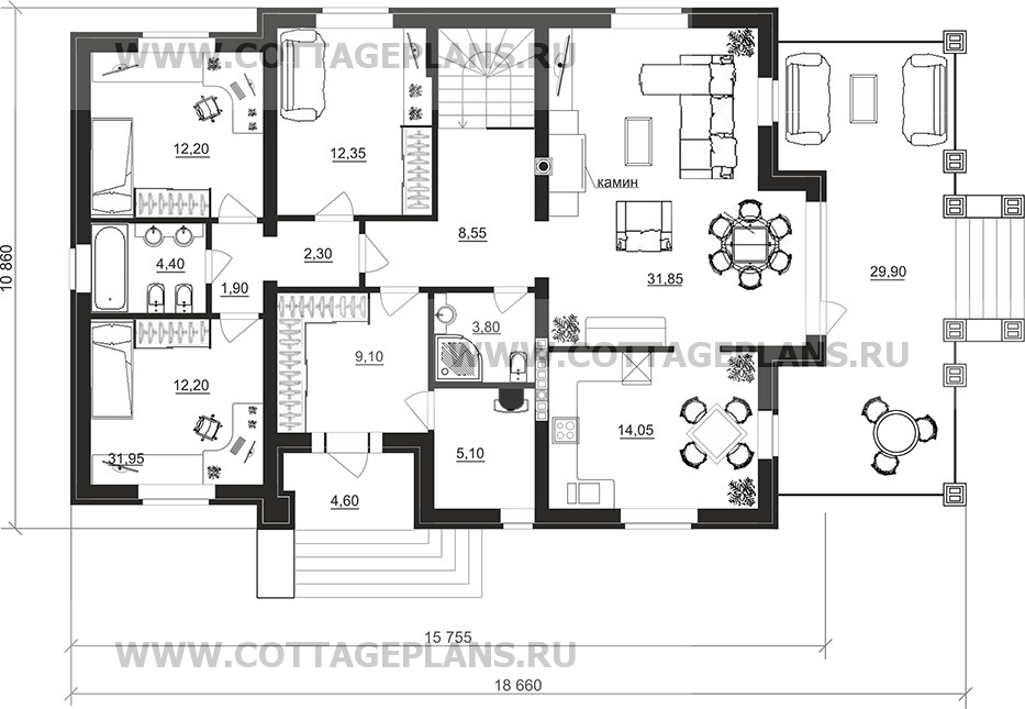 Поэтажные планы проект дома 91-30 общ. площадь 238,10 м2