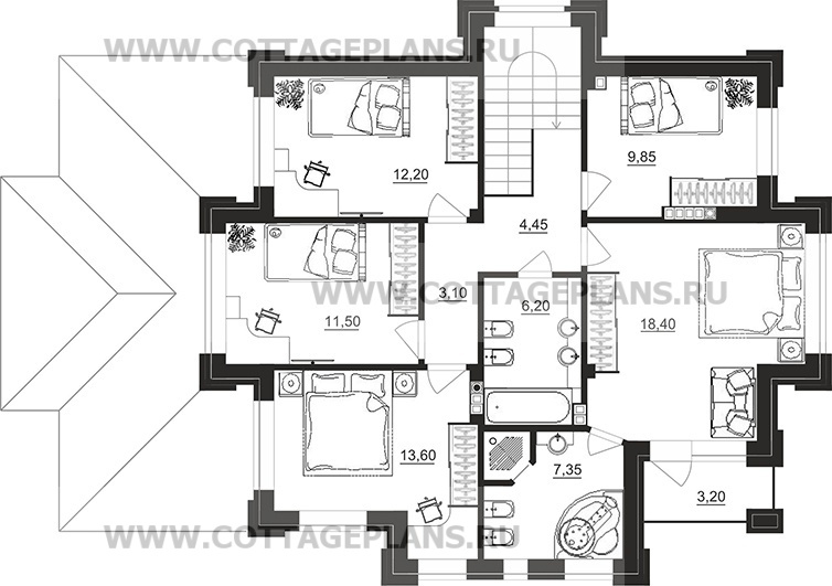 Поэтажные планы проект дома 201-78 общ. площадь 264,20 м2
