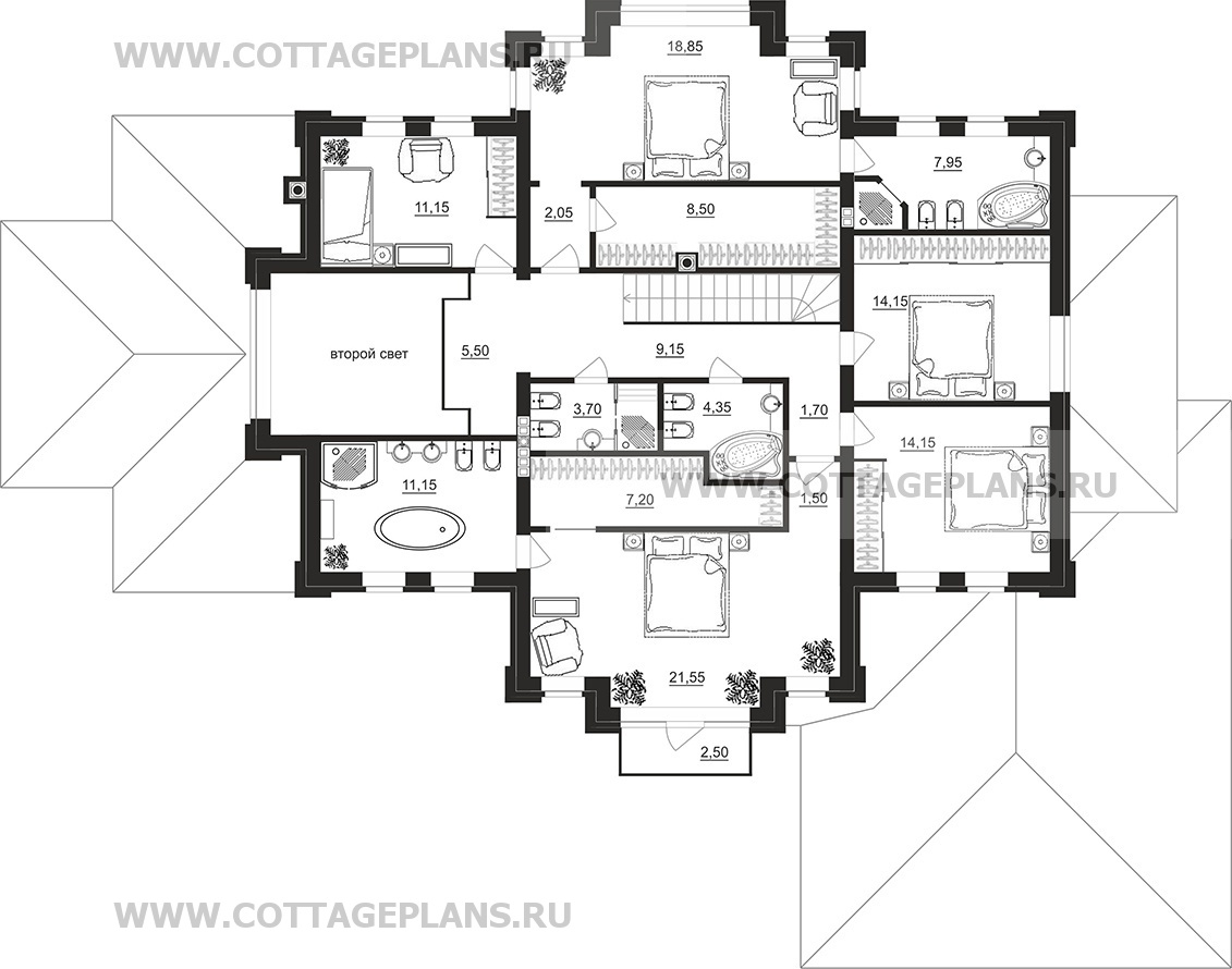 Поэтажные планы проект дома 200-35 общ. площадь 344,70 м2