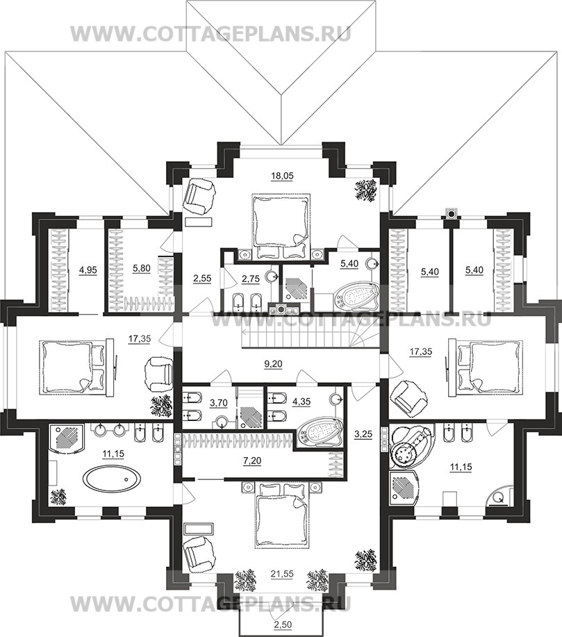 Поэтажные планы проект дома 102-15 общ. площадь 306,00 м2