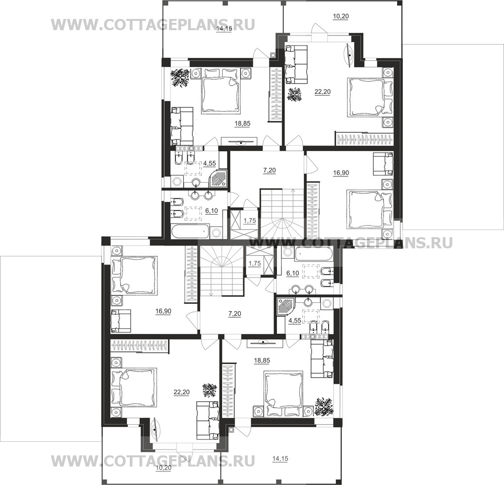 Поэтажные планы проект дома 25-01 общ. площадь 364,70 м2