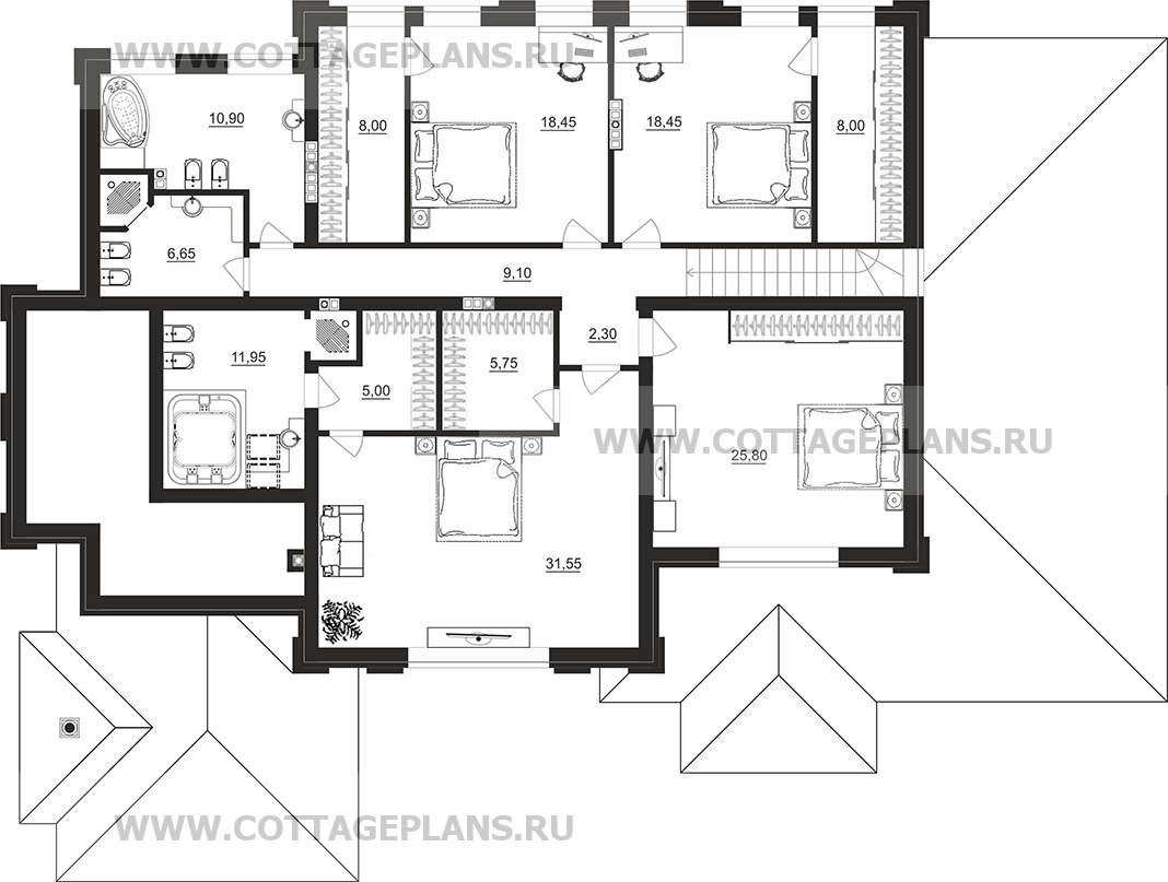 Поэтажные планы проект дома 203-71 общ. площадь 606,45 м2