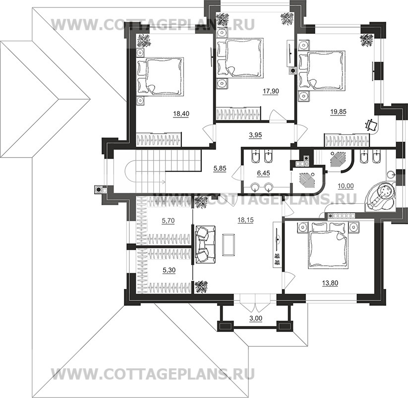 Поэтажные планы проект дома 203-08 общ. площадь 450,90 м2
