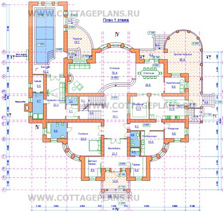 Поэтажные планы проект дома 34-13 общ. площадь 1247,1 м2