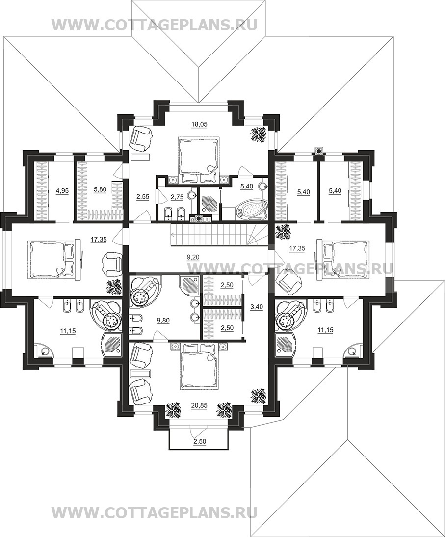 Поэтажные планы проект дома 103-21 общ. площадь 503,05 м2