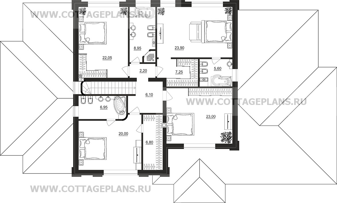 Поэтажные планы проект дома 104-43 общ. площадь 350,30 м2