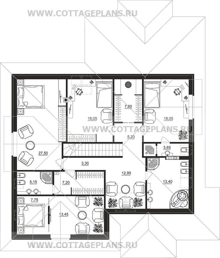 Поэтажные планы проект дома 75-62 общ. площадь 290,40 м2