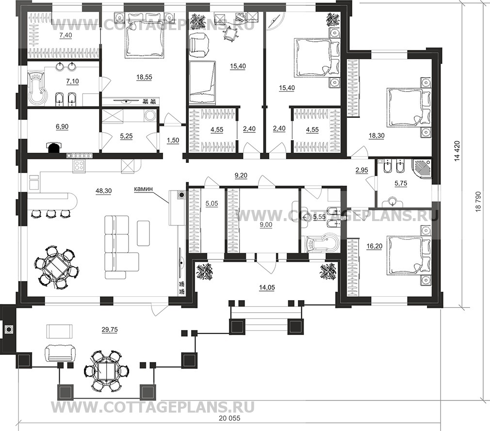 Поэтажные планы проект дома 702-50 общ. площадь 214,90 м2