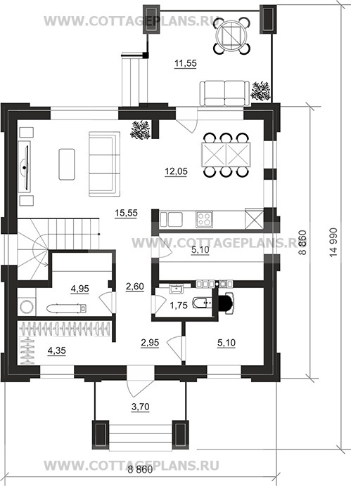 Поэтажные планы проект дома 206-56 общ. площадь 93,75м2