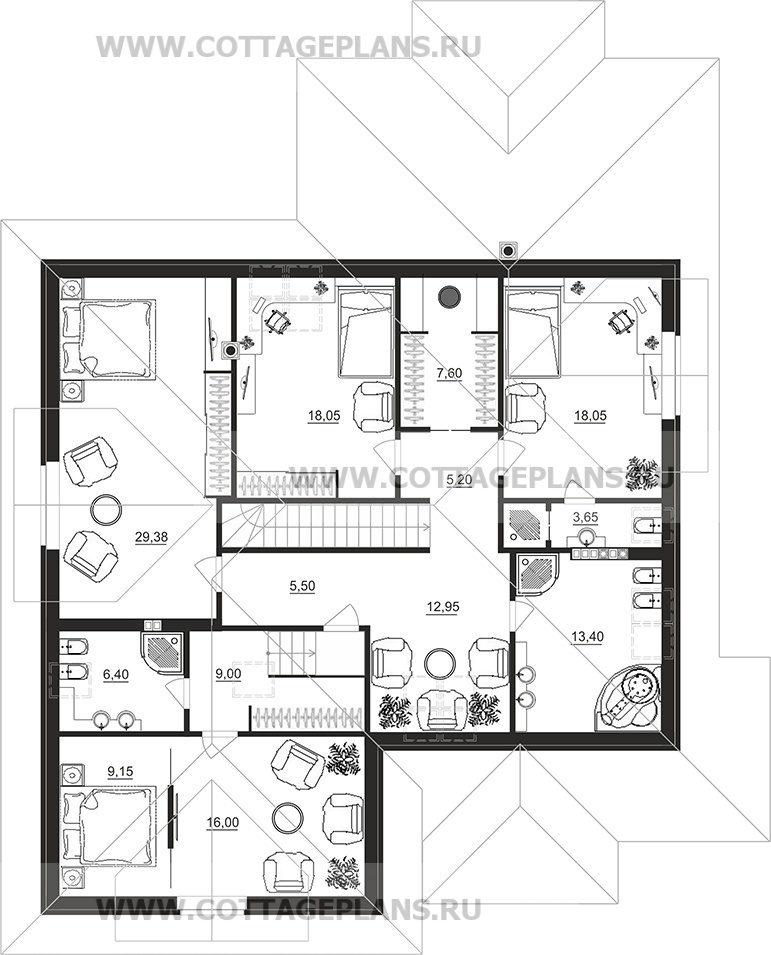 Поэтажные планы проект дома 75-63 общ. площадь 312,95 м2