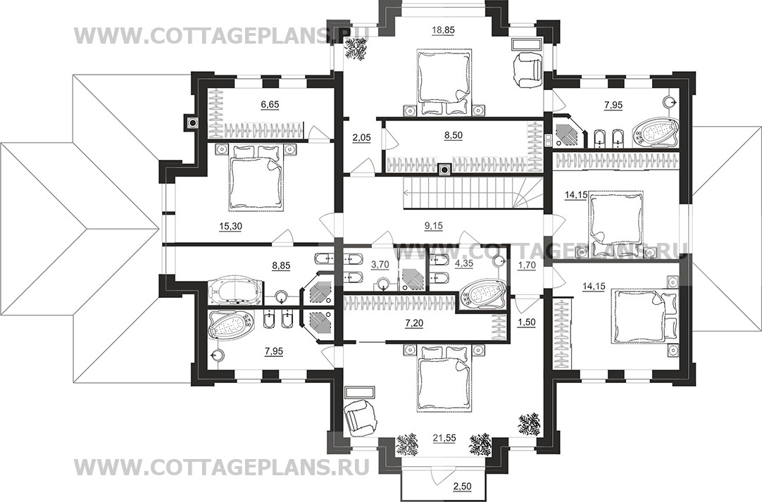 Поэтажные планы проект дома 202-24 общ. площадь 303,65 м2