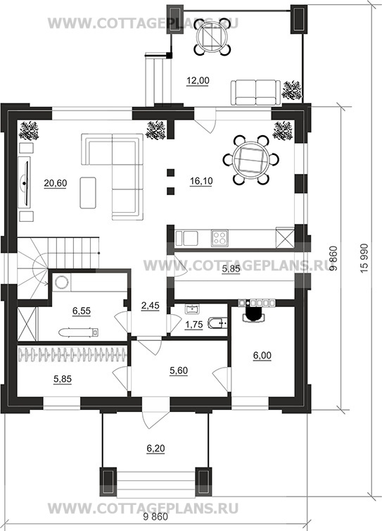 Поэтажные планы проект дома 206-44 общ. площадь 122,55 м2