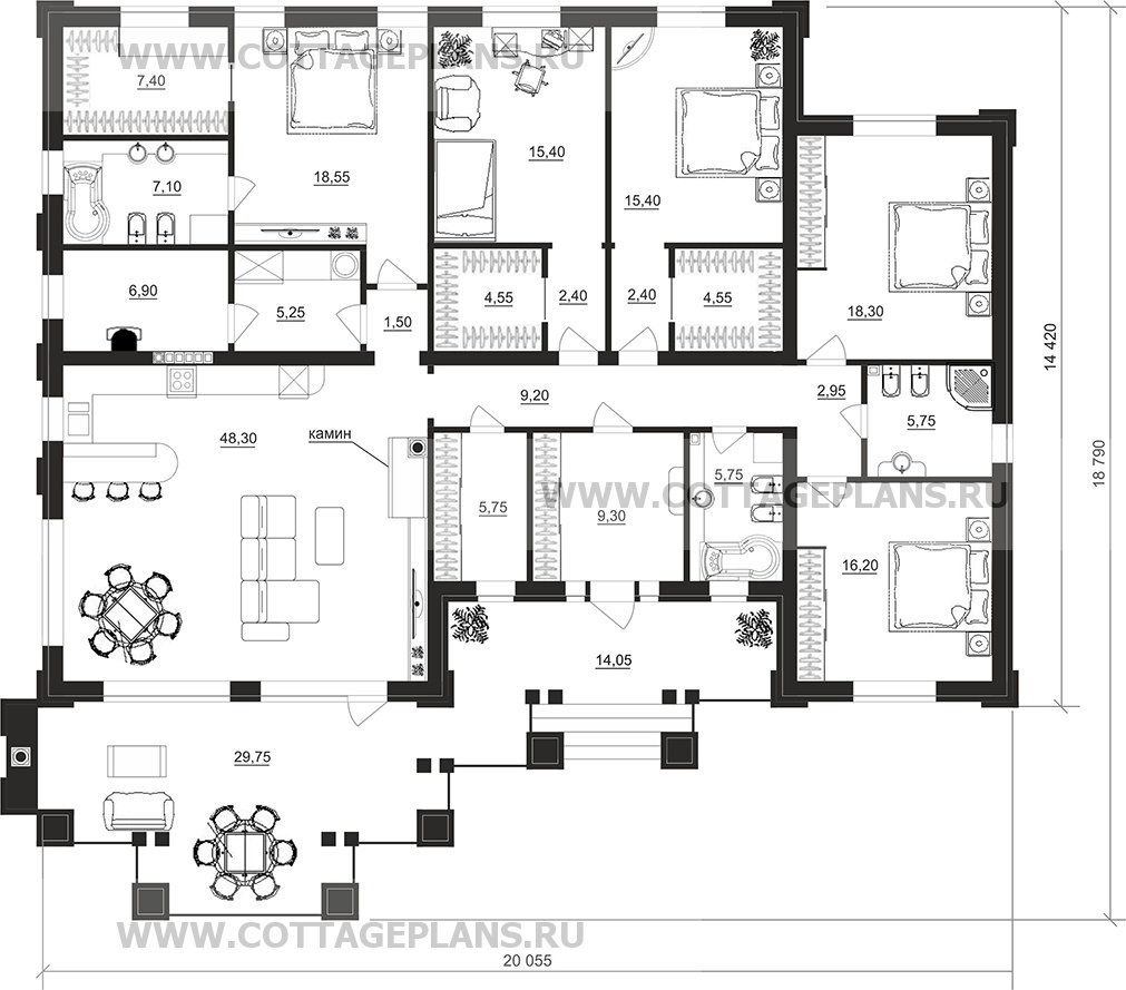 Поэтажные планы проект дома 702-50 общ. площадь 214,90 м2