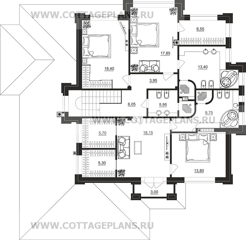 Поэтажные планы проект дома 100-98 общ. площадь 291,65 м2