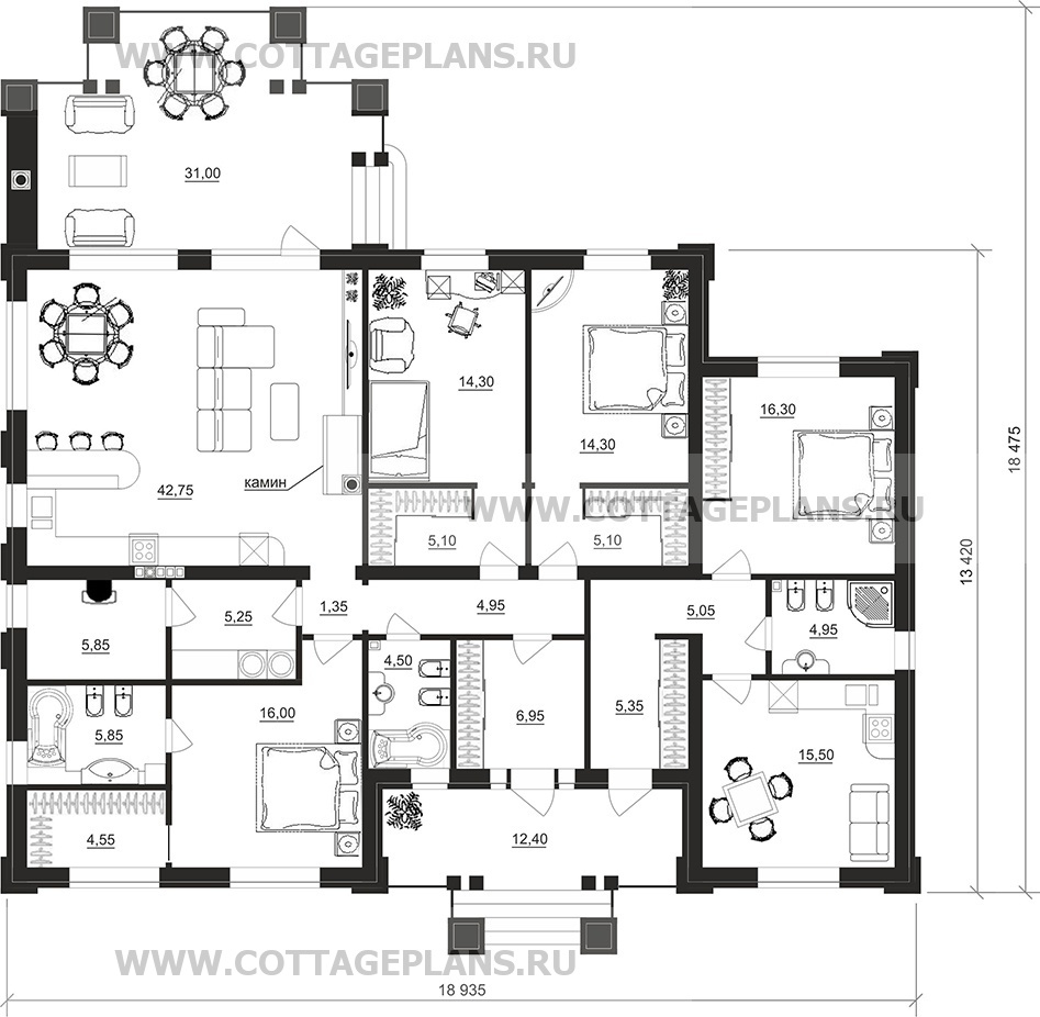 Поэтажные планы проект дома 702-52 общ. площадь 189,55 м2