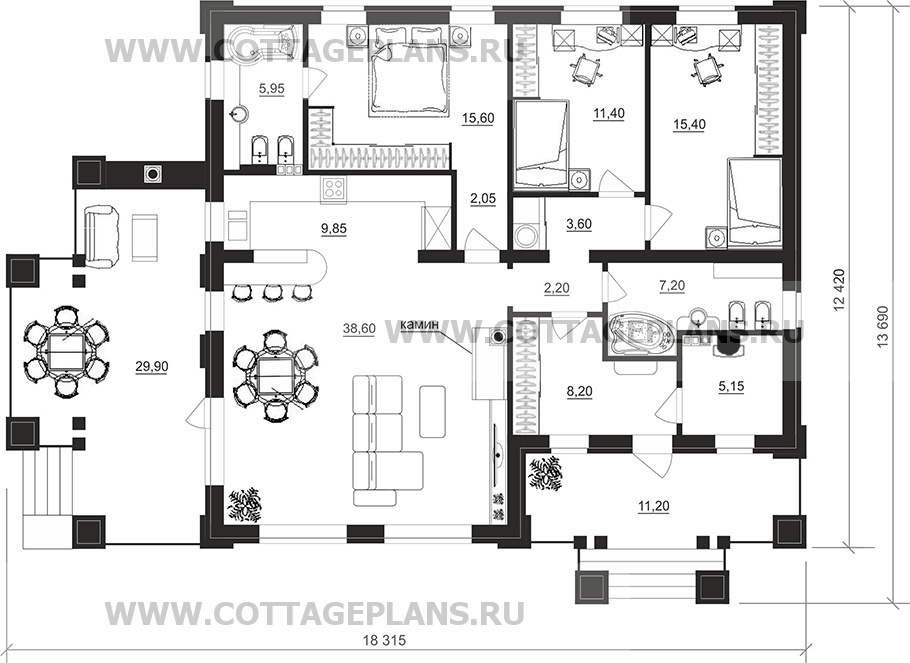 Поэтажные планы проект дома 07-77 общ. площадь 122,90 м2