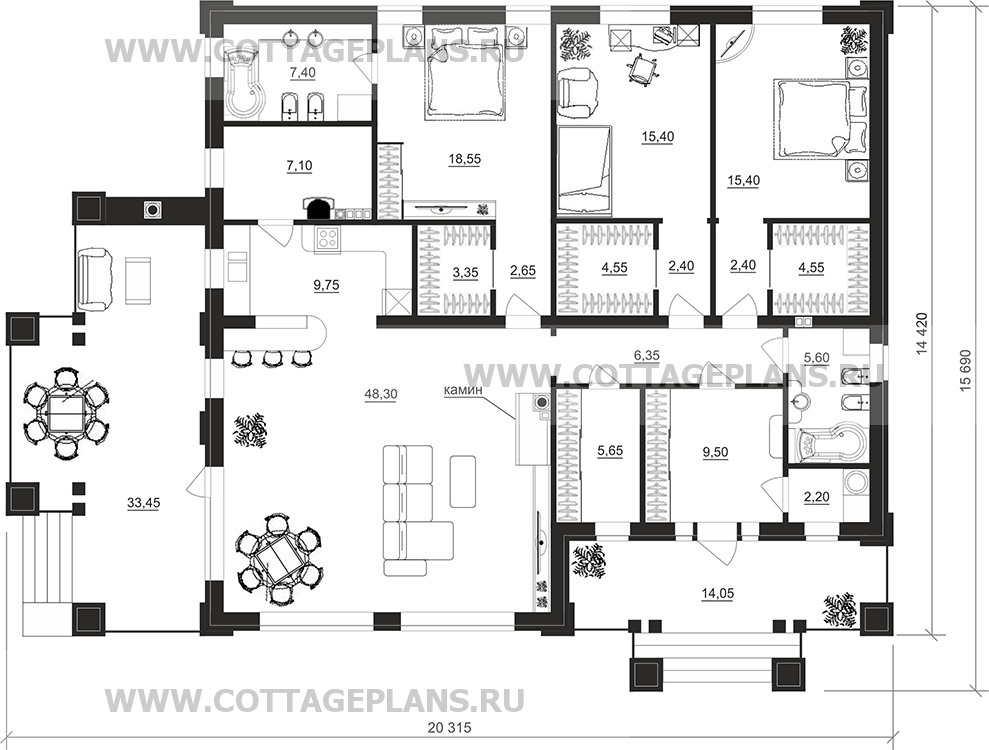 Поэтажные планы проект дома 07-79 общ. площадь 169,00 м2