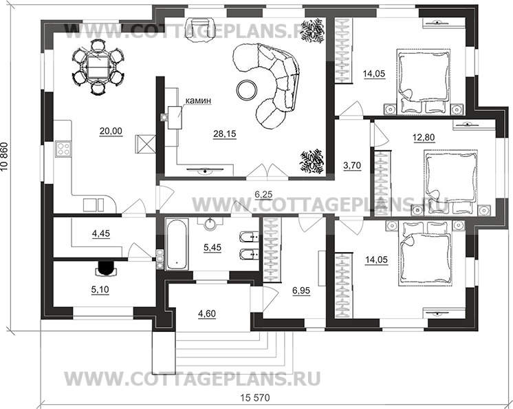 Поэтажные планы проект дома 90-52 общ. площадь 121,40 м2