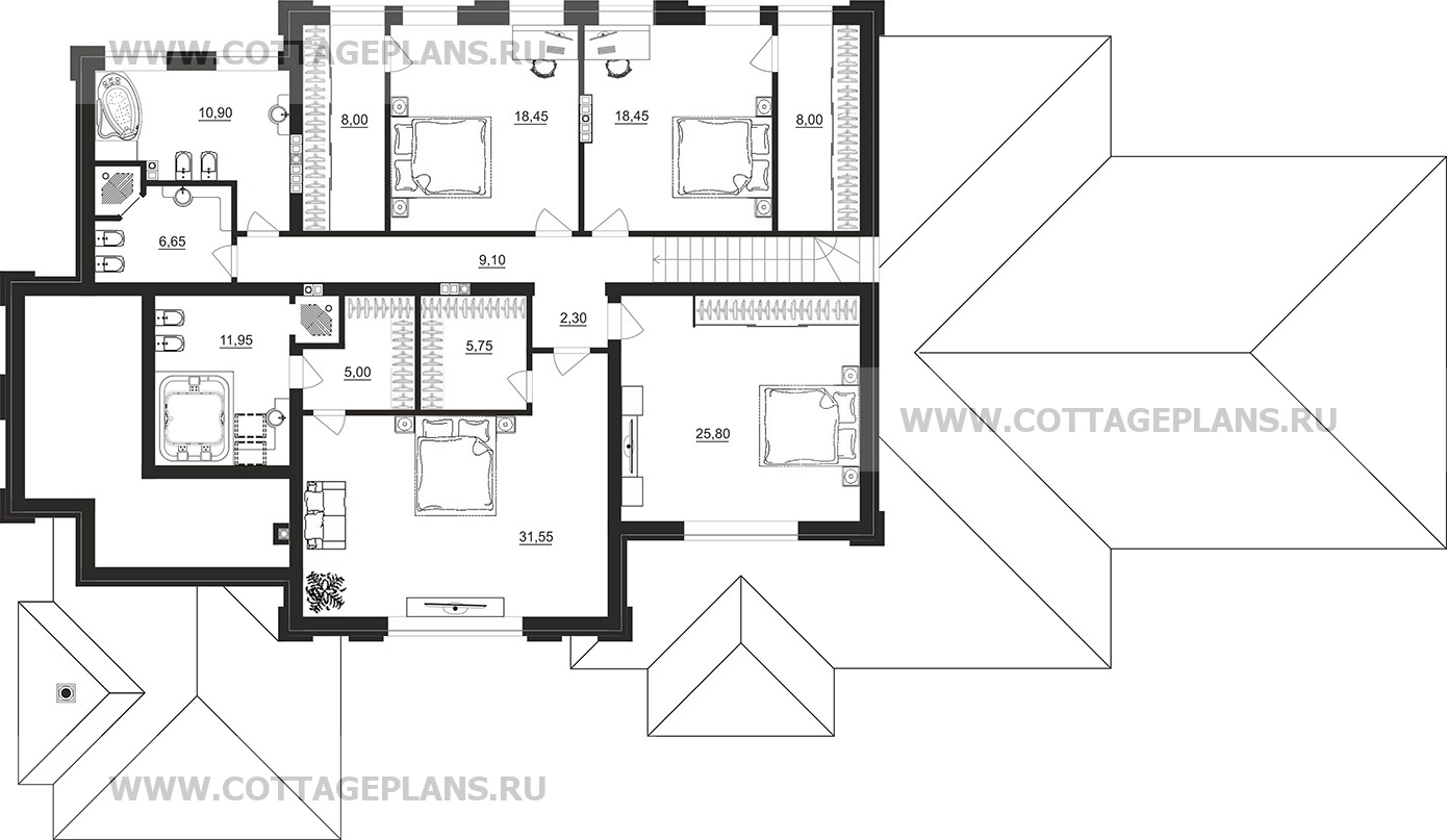 Поэтажные планы проект дома 203-68 общ. площадь 606,45 м2