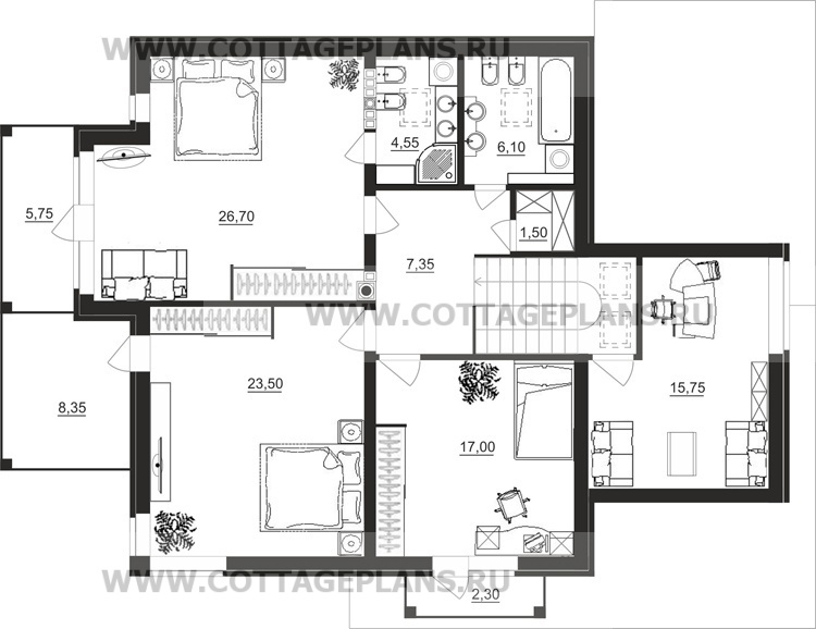 Поэтажные планы проект дома 92-55 общ. площадь 221,60 м2