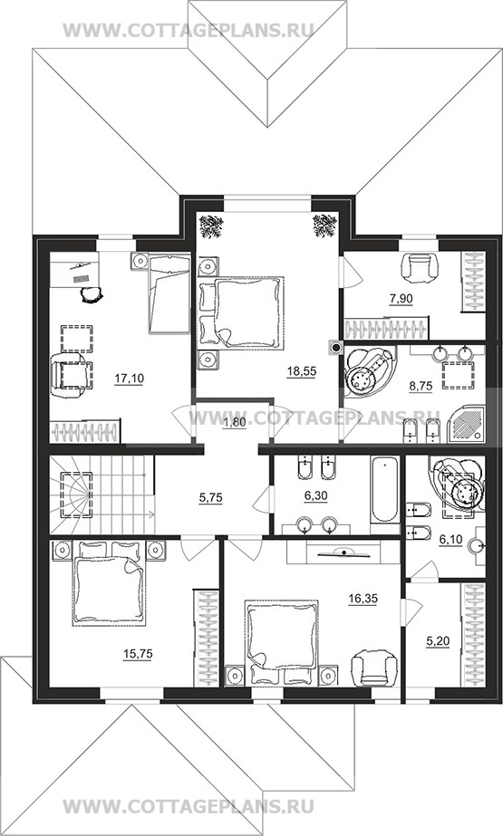 Поэтажные планы проект дома 97-90 общ. площадь 225,60 м2