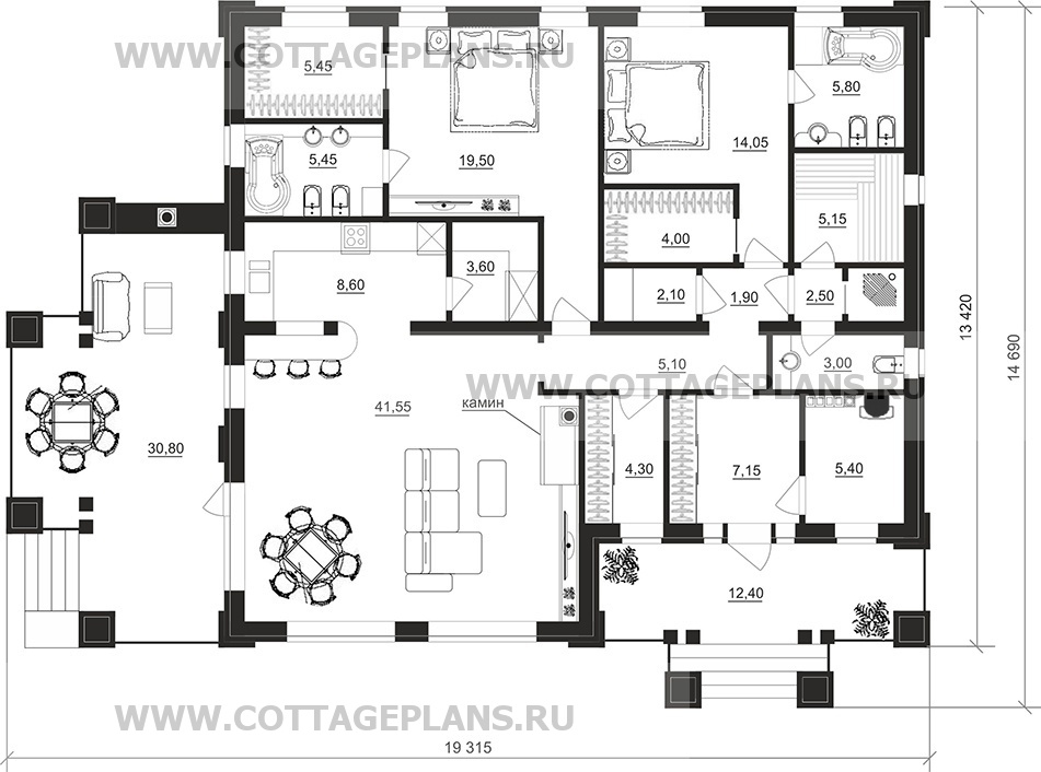 Поэтажные планы проект дома 900-13 общ. площадь 144,45 м2
