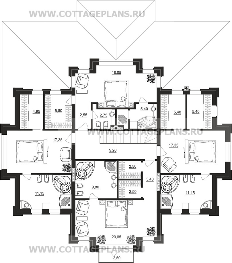 Поэтажные планы проект дома 103-15 общ. площадь 447,95 м2