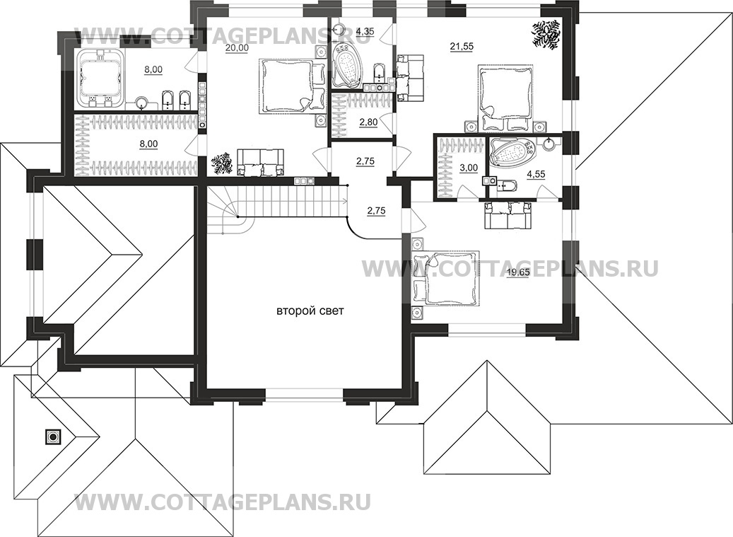 Поэтажные планы проект дома 203-49 общ. площадь 482,6 м2