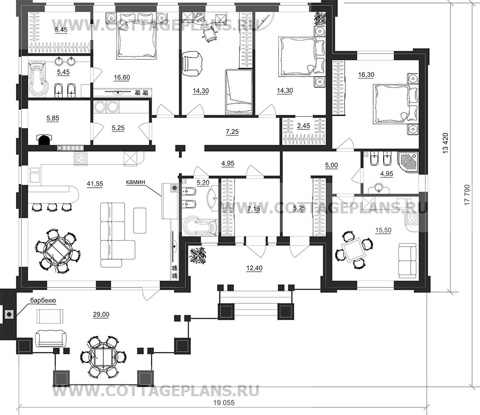 Поэтажные планы проект дома 702-55 общ. площадь 182,90 м2