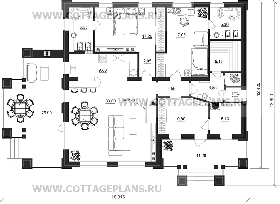 Поэтажные планы проект дома 07-77 общ. площадь 122,90 м2