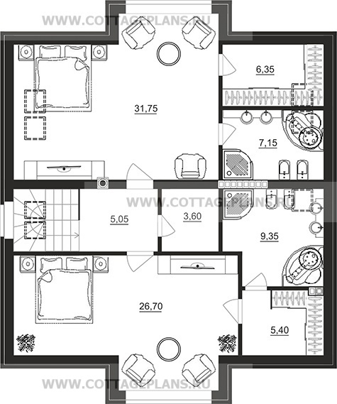 Поэтажные планы проект дома 74-90 общ. площадь 267,30 м2
