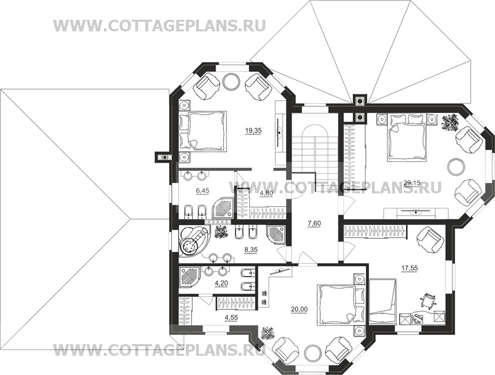 Поэтажные планы проект дома 75-11 общ. площадь 345,75 м2
