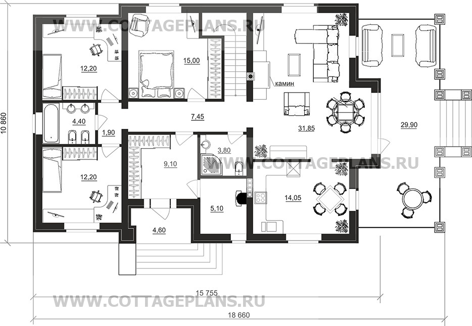 Поэтажные планы проект дома 77-25 общ. площадь 192,10 м2
