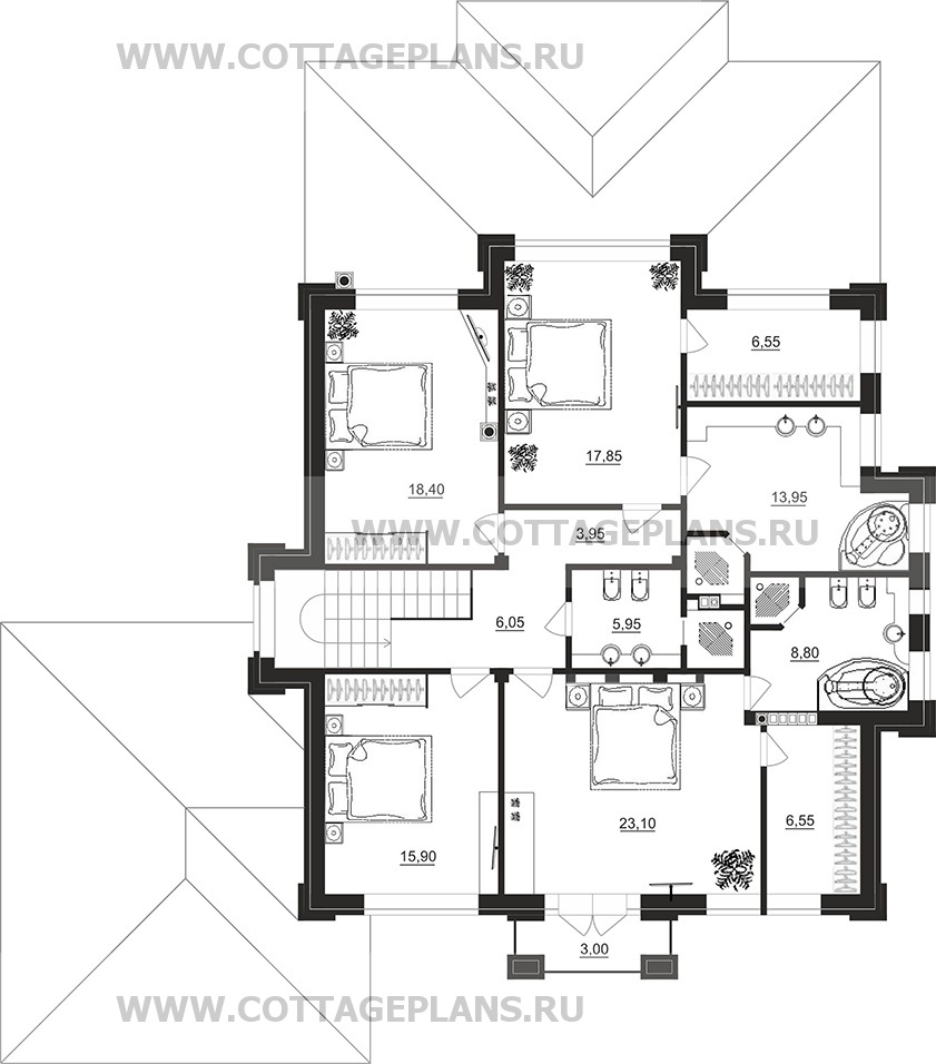 Поэтажные планы проект дома 100-92 общ. площадь 288,80 м2