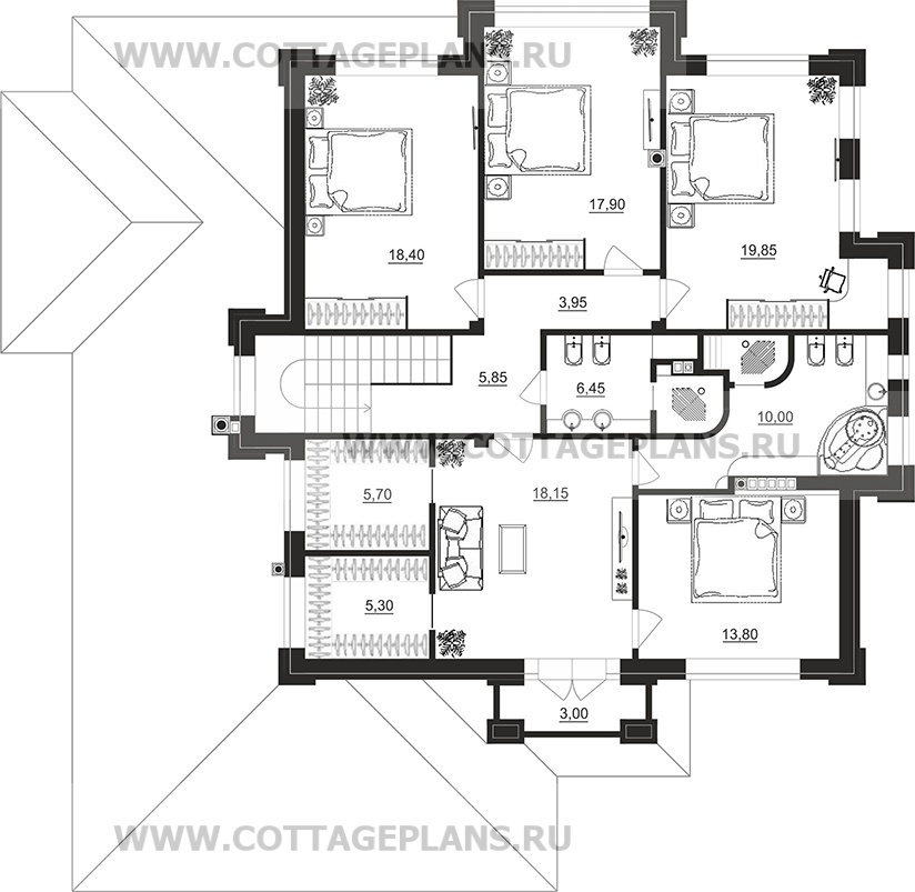 Поэтажные планы проект дома 202-02 общ. площадь 293,70 м2