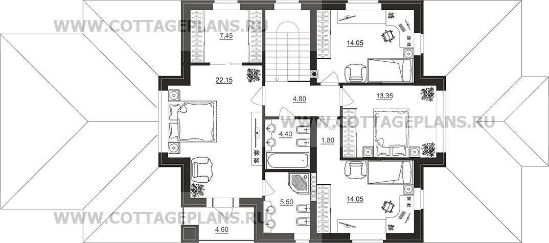 Поэтажные планы проект дома 100-65 общ. площадь 225,30 м2