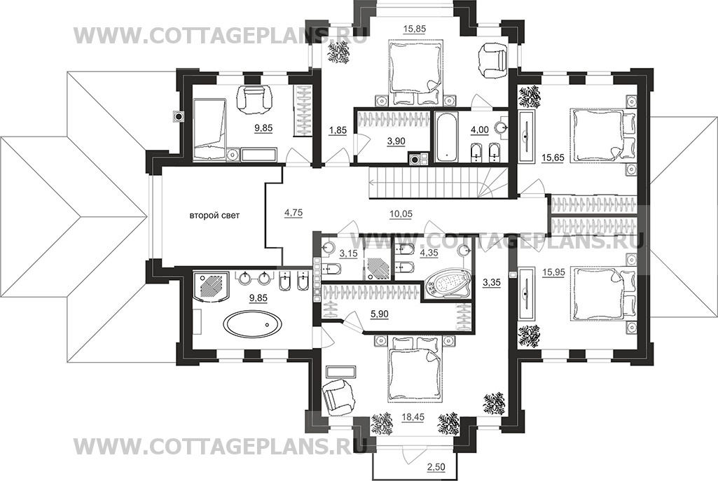 Поэтажные планы проект дома 100-32 общ. площадь 258,40 м2