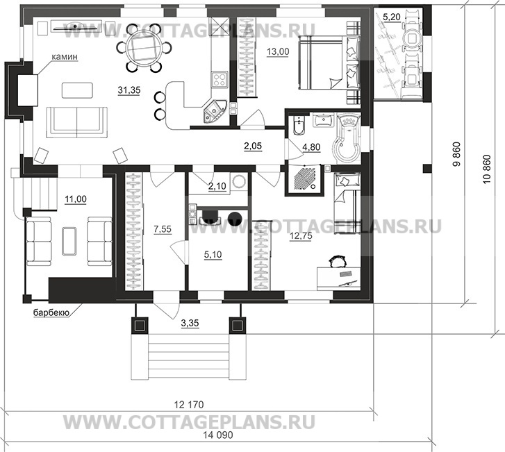Поэтажные планы проект дома 700-54 общ. площадь 79,05м2
