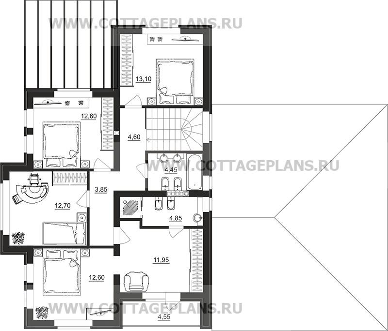 Поэтажные планы проект дома 77-55 общ. площадь 222,60 м2