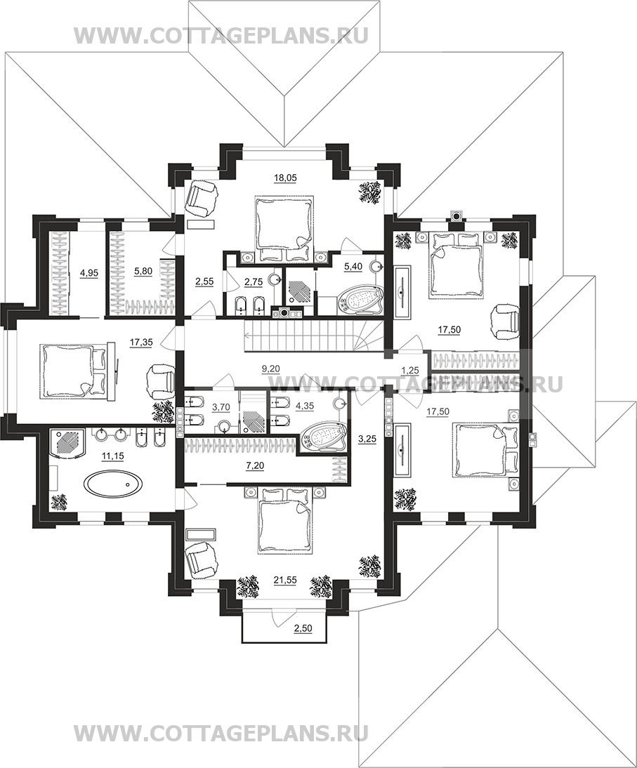Поэтажные планы проект дома 202-18 общ. площадь 357,70 м2