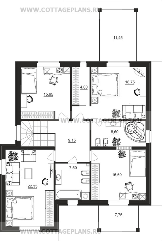 Поэтажные планы проект дома 16-53 общ. площадь 225,20м2