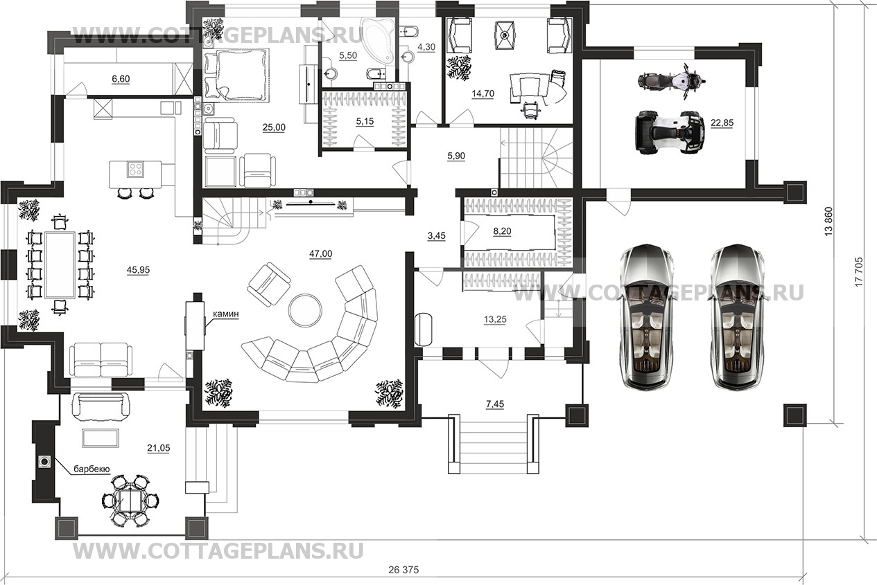 Поэтажные планы проект дома 203-44 общ. площадь 511,75 м2