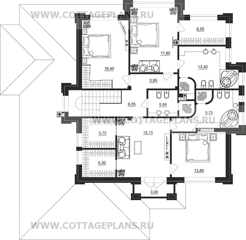 Поэтажные планы проект дома 201-98 общ. площадь 395,40 м2
