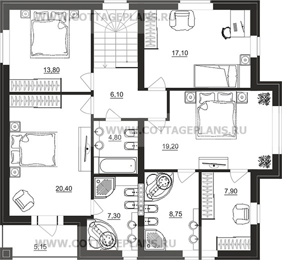 Поэтажные планы проект дома 75-05 общ. площадь 202,45 м2